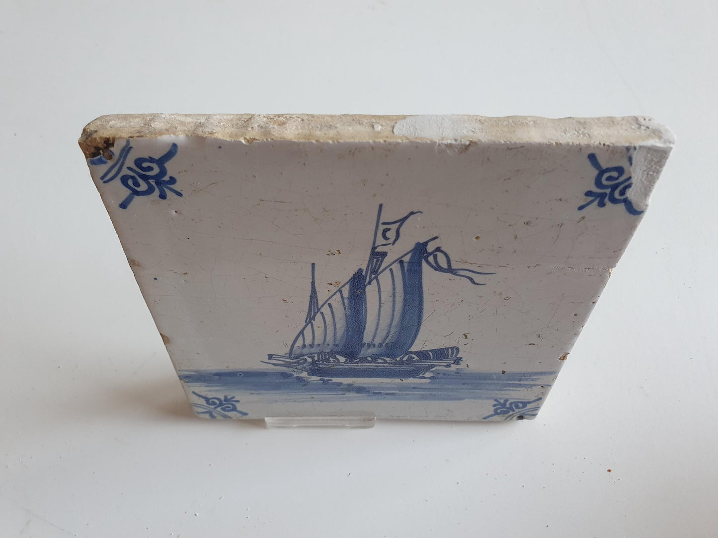 Dutch Delft Tile – 17th Century Boat Ship Motif