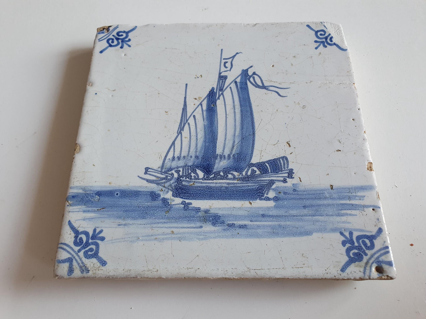 Dutch Delft Tile – 17th Century Boat Ship Motif