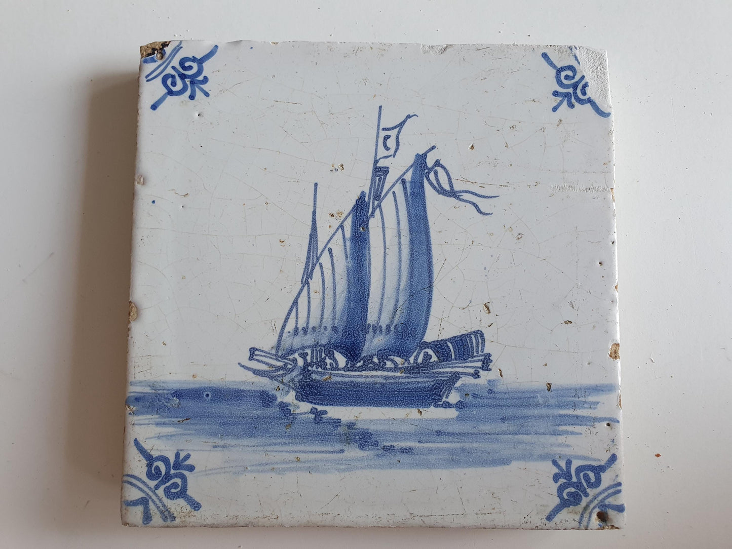 Dutch Delft Tile – 17th Century Boat Ship Motif