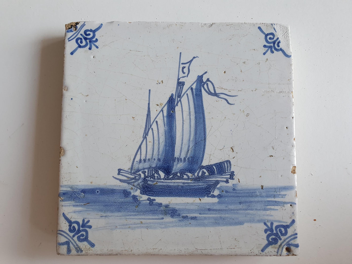 Dutch Delft Tile – 17th Century Boat Ship Motif