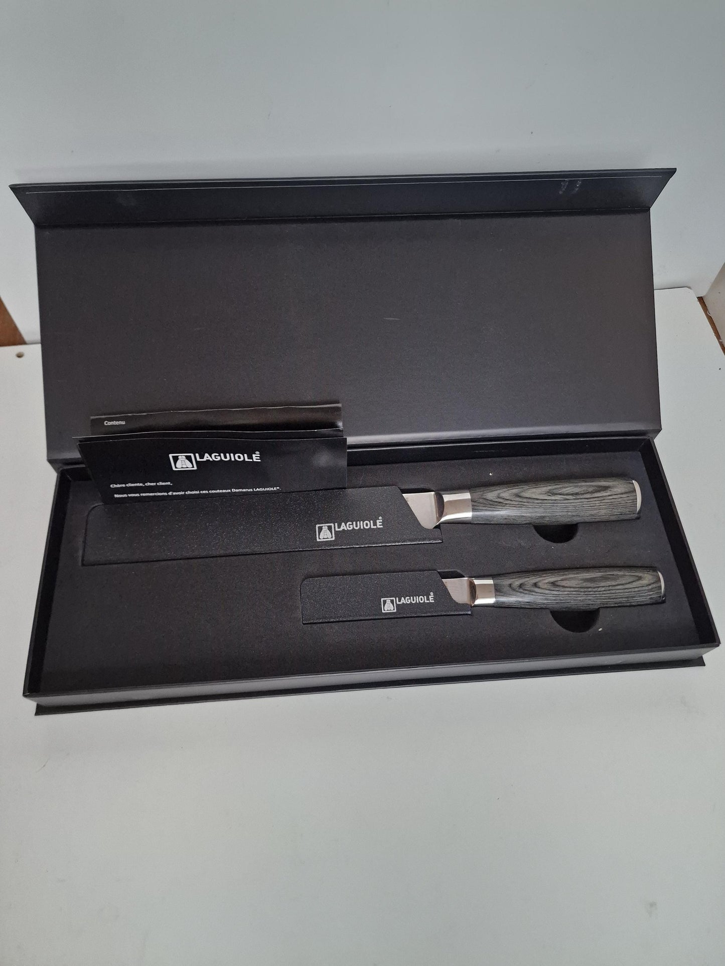 Damascus Steel Chef Knife Set, Pakkawood Handle, Leather Sheath