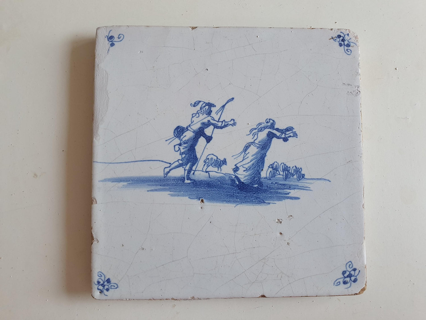 Antique Dutch Delft Tile, Mythological Scene, Holland, 1700 AD