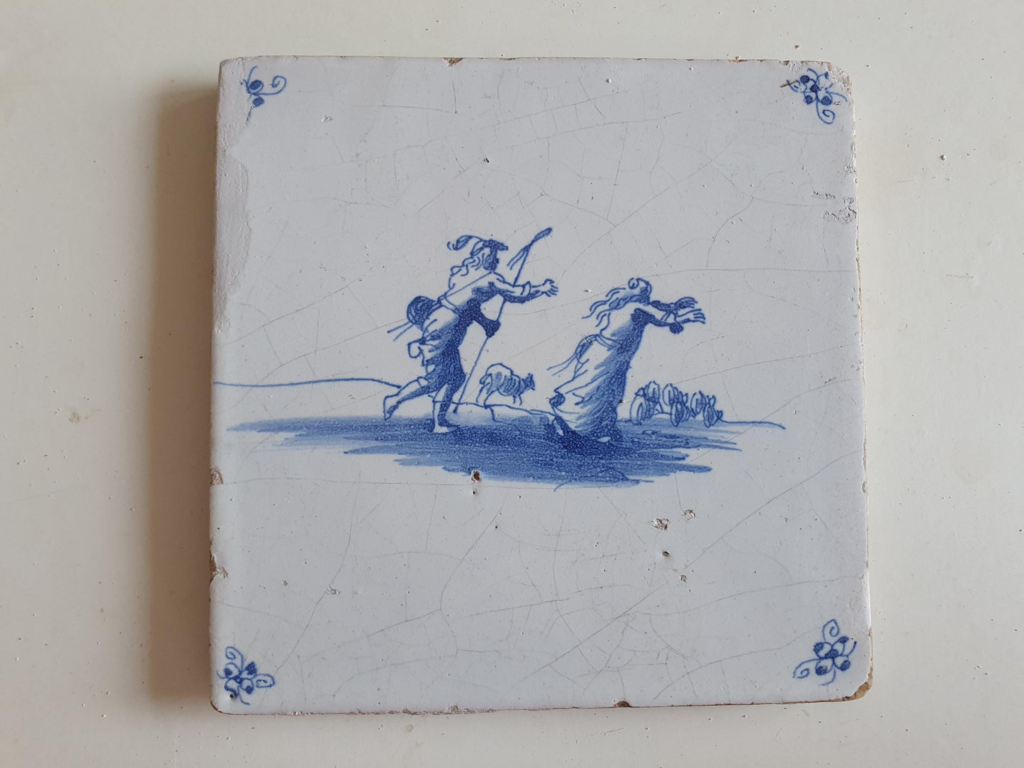 Antique Dutch Delft Tile, Mythological Scene, Holland, 1700 AD