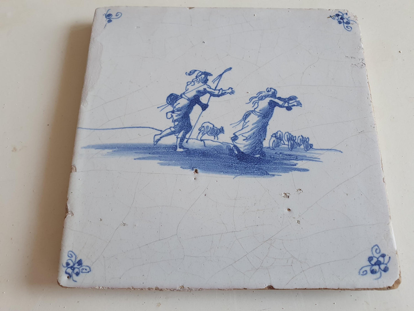 Antique Dutch Delft Tile, Mythological Scene, Holland, 1700 AD