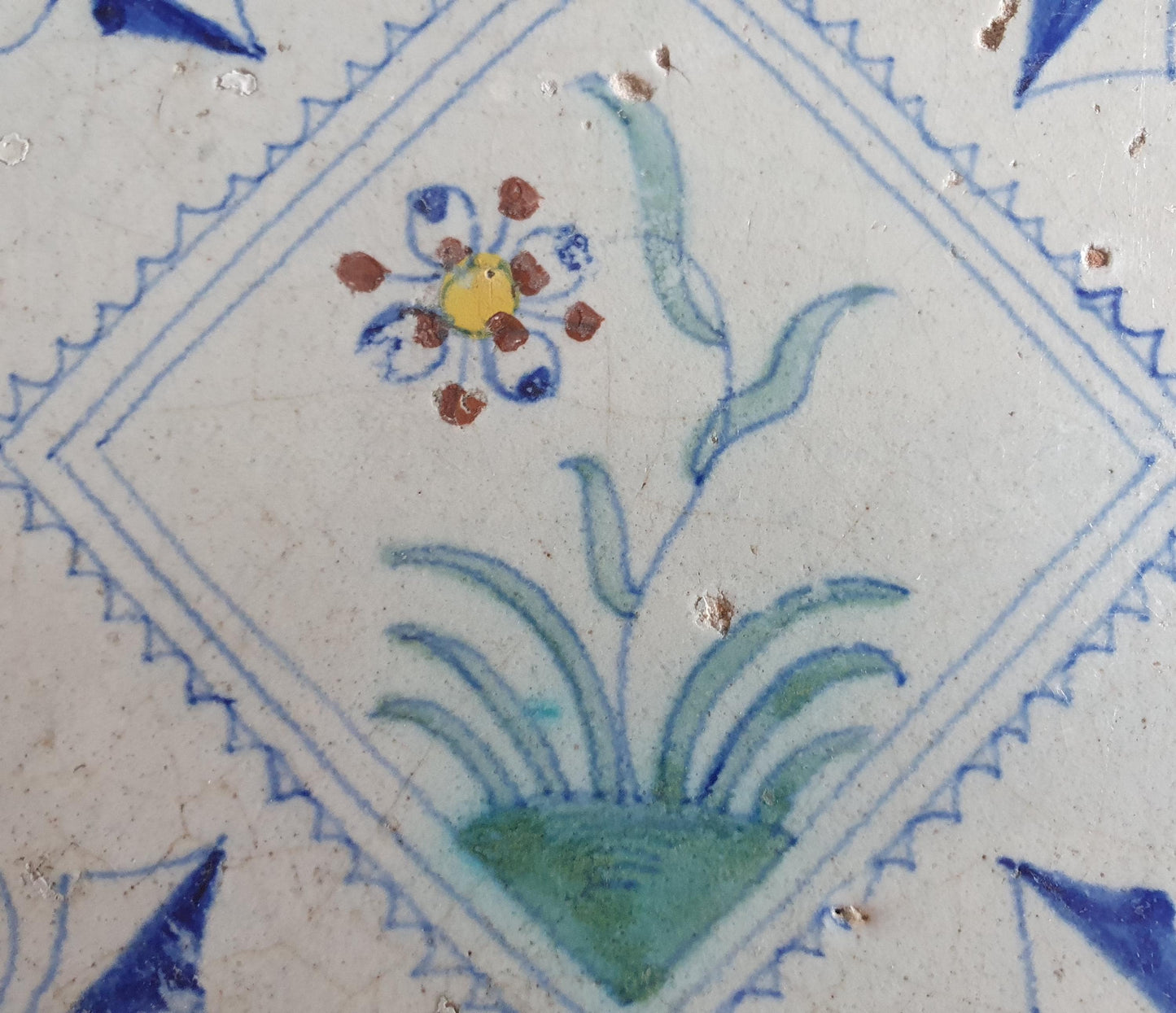 Dutch  polychrome flower antique tile 17th century - delft holland  tile  1640