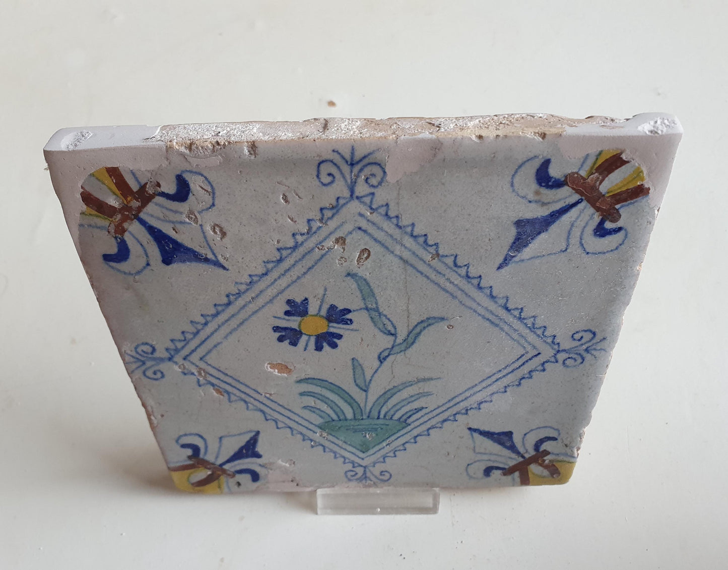 Dutch  polychrome flower antique tile 17th century - delft holland  tile  1640