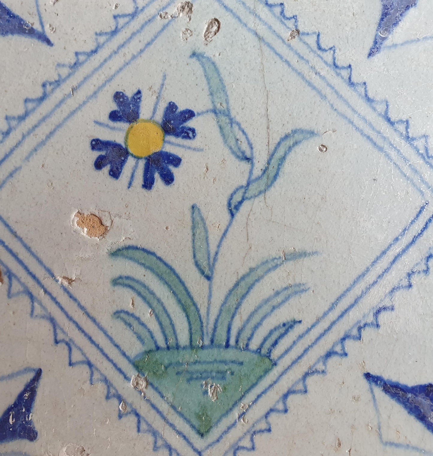 Dutch  polychrome flower antique tile 17th century - delft holland  tile  1640