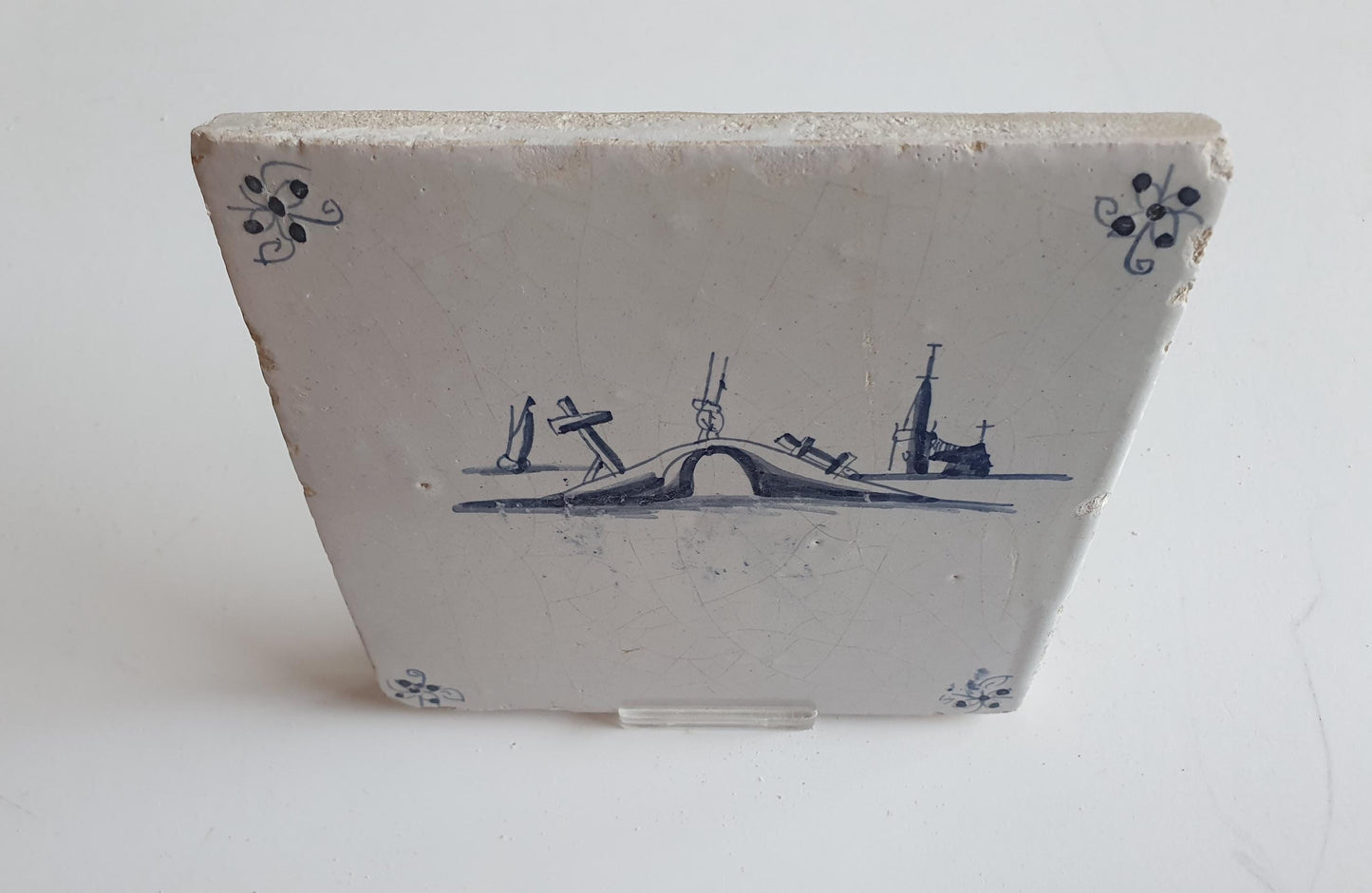17th Century Dutch Delft Tile, Holland Landscape, 13x13
