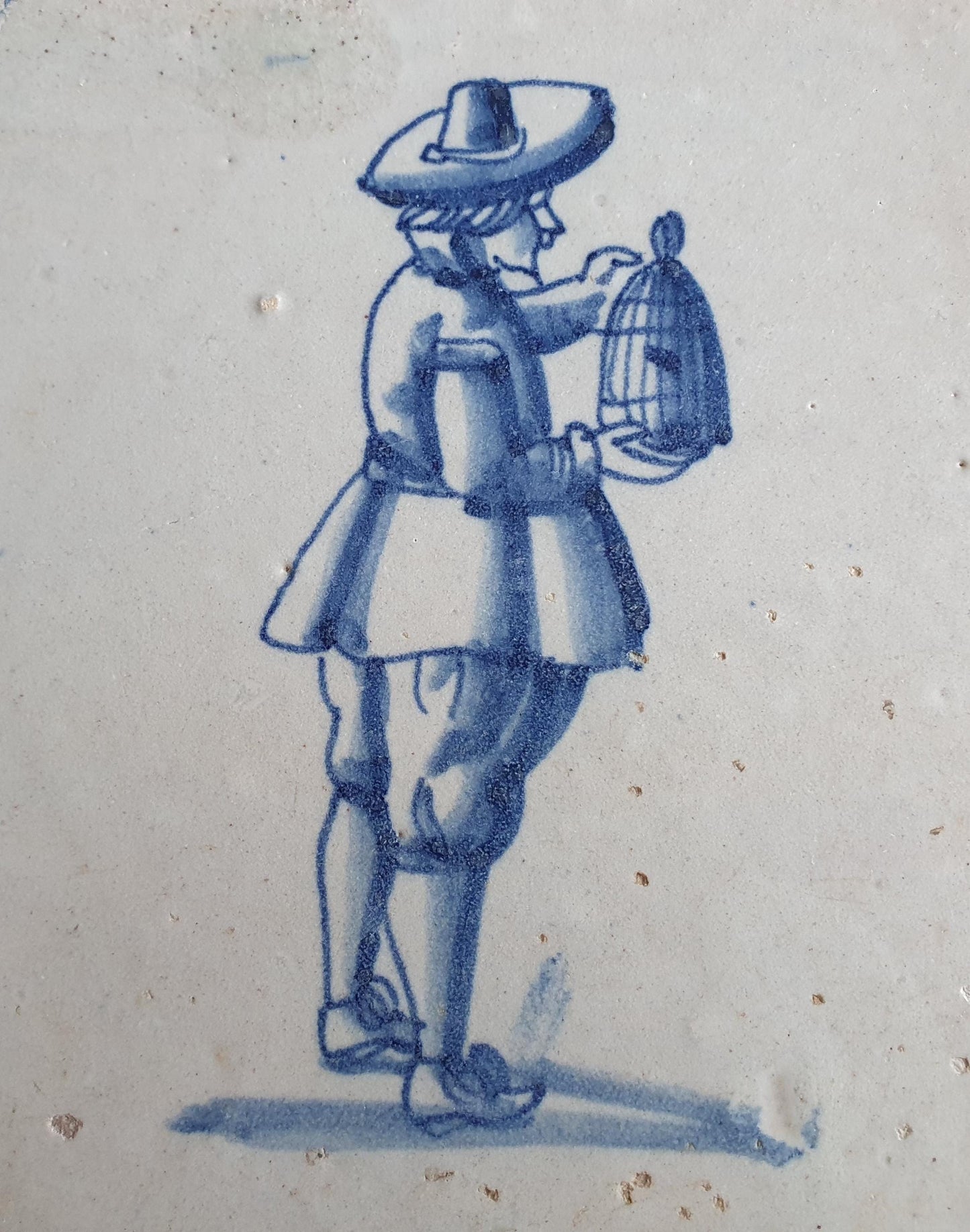 Dutch antique tile, 17th century, bird catcher  1640