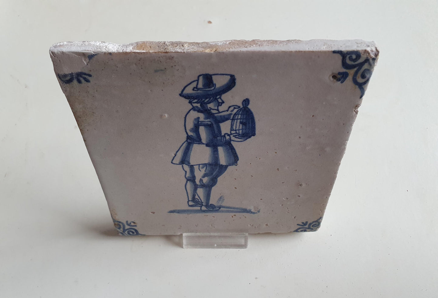 Dutch antique tile, 17th century, bird catcher  1640