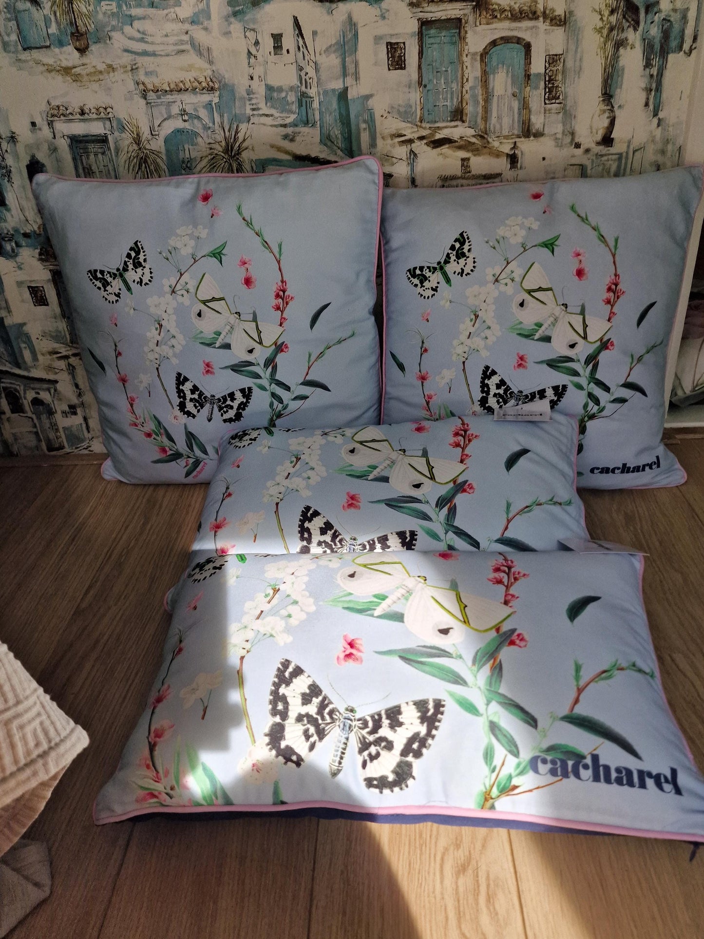 Cacharel Butterfly Pillows, Pastel Designer Cushions, Set of 4