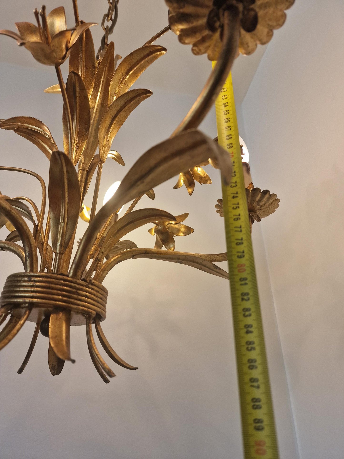 Gilt Floral Chandelier, 5-Light French Ceiling Lamp