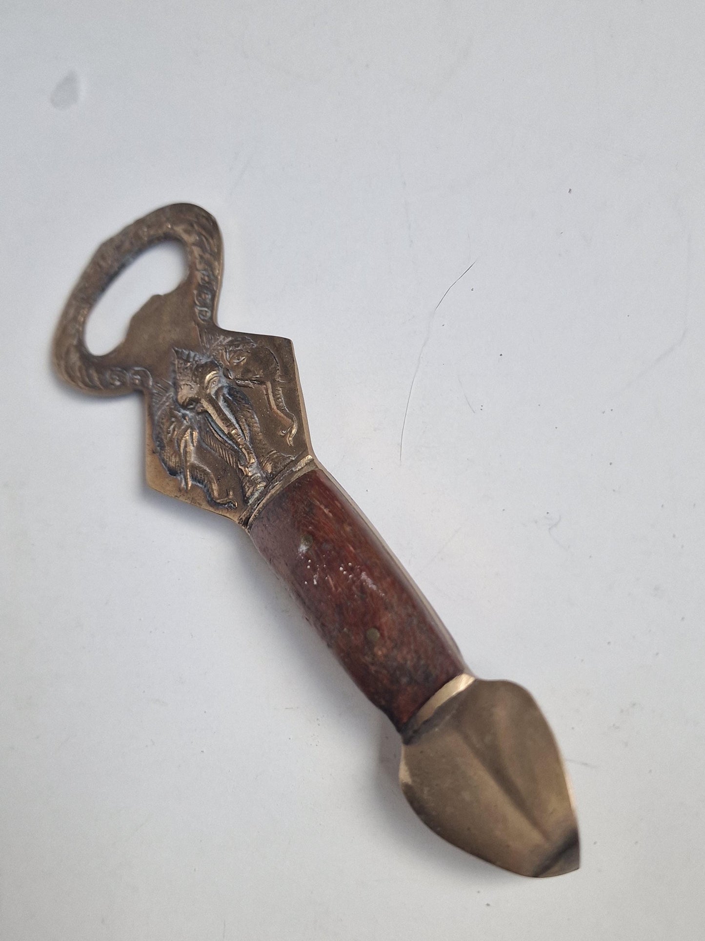 antique indian bottle opener, wood copper elephant adorable eyecather flesopener