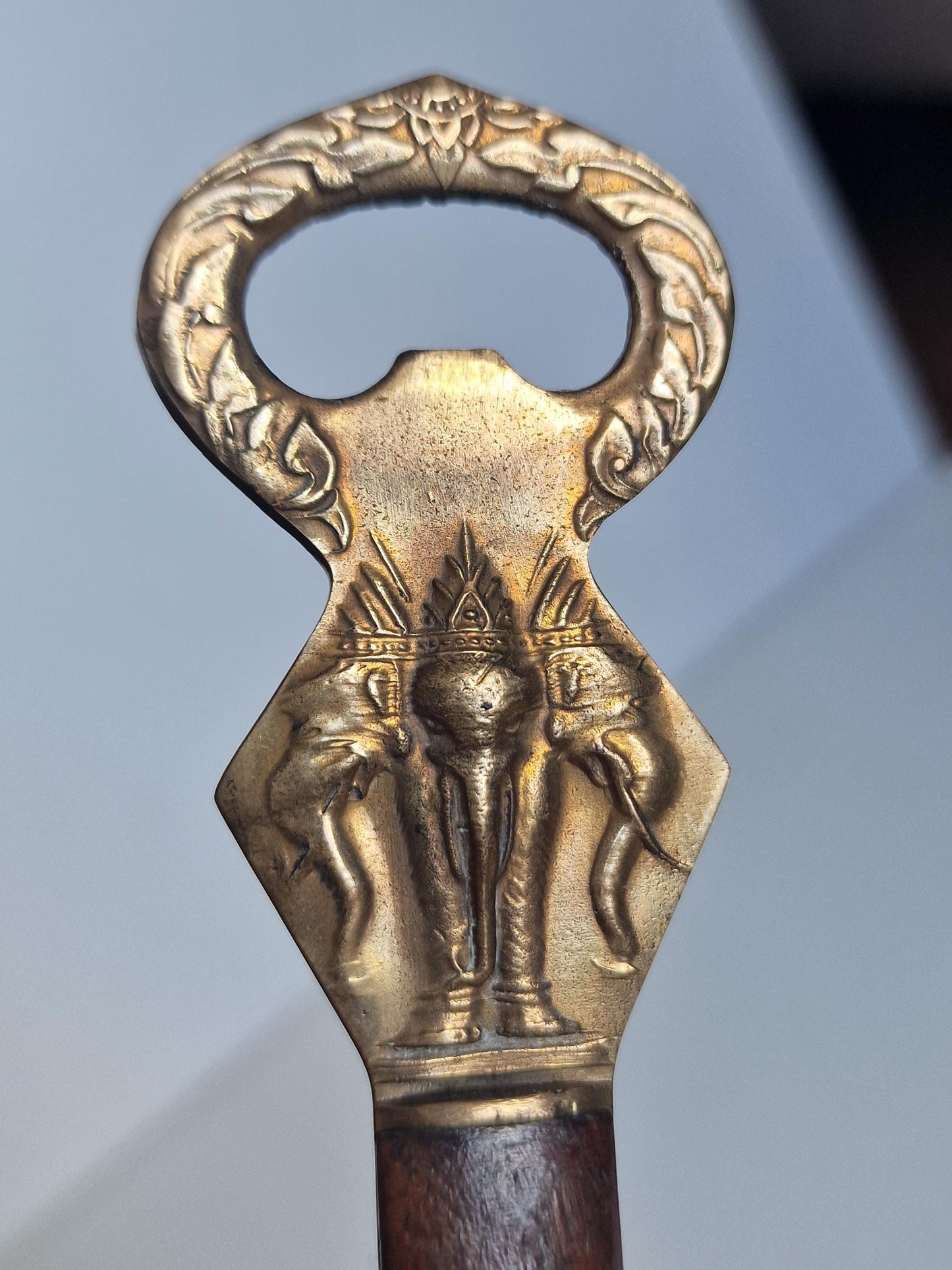 antique indian bottle opener, wood copper elephant adorable eyecather flesopener