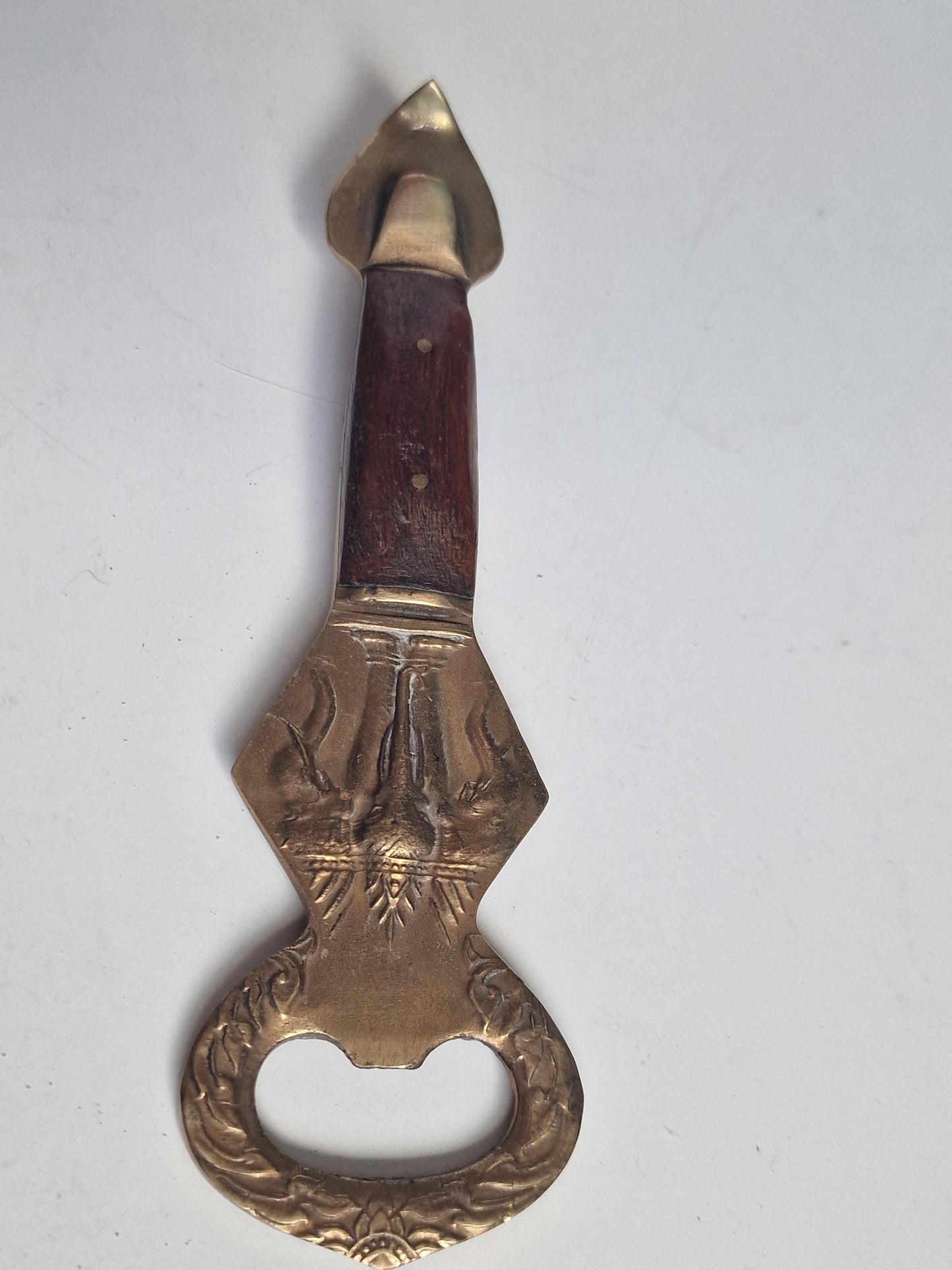antique indian bottle opener, wood copper elephant adorable eyecather flesopener