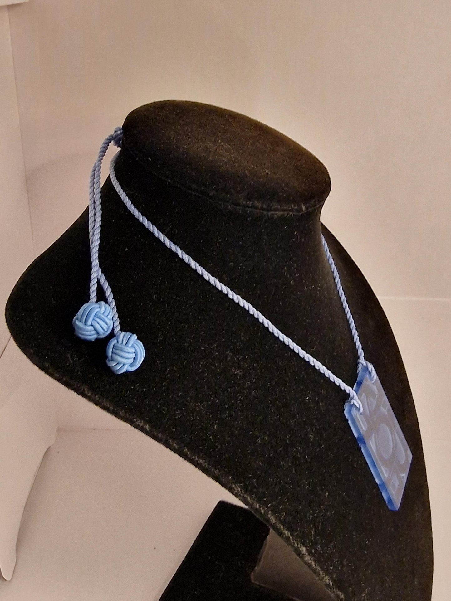 Lalique Crystal Necklace, Blue Art Deco Pendant, Silk Rope, France