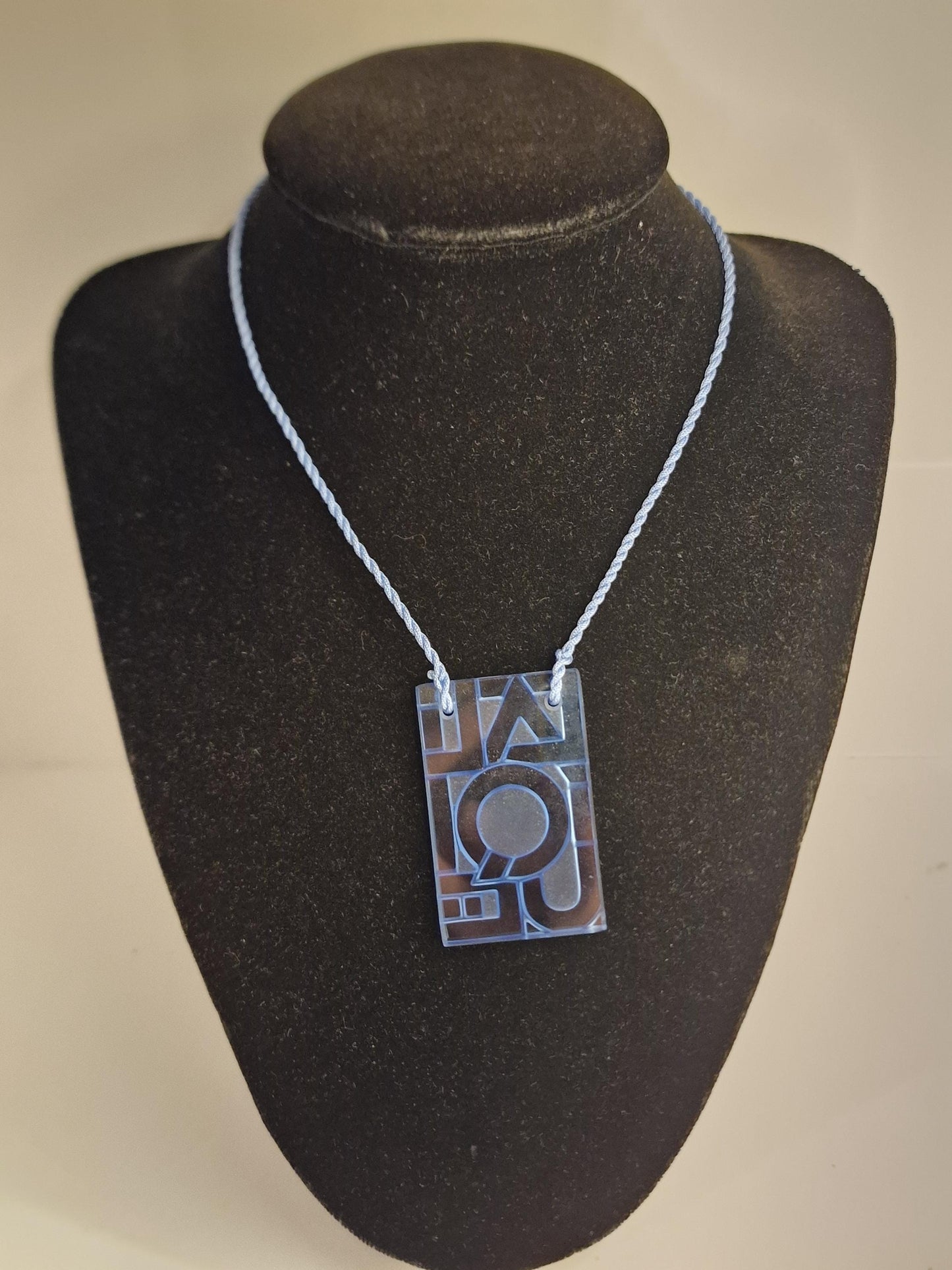 Lalique Crystal Necklace, Blue Art Deco Pendant, Silk Rope, France