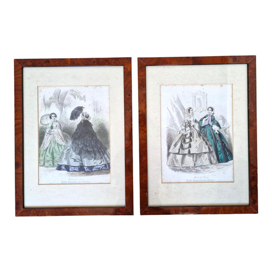 Antique Paris Fashion Engravings, Framed Set