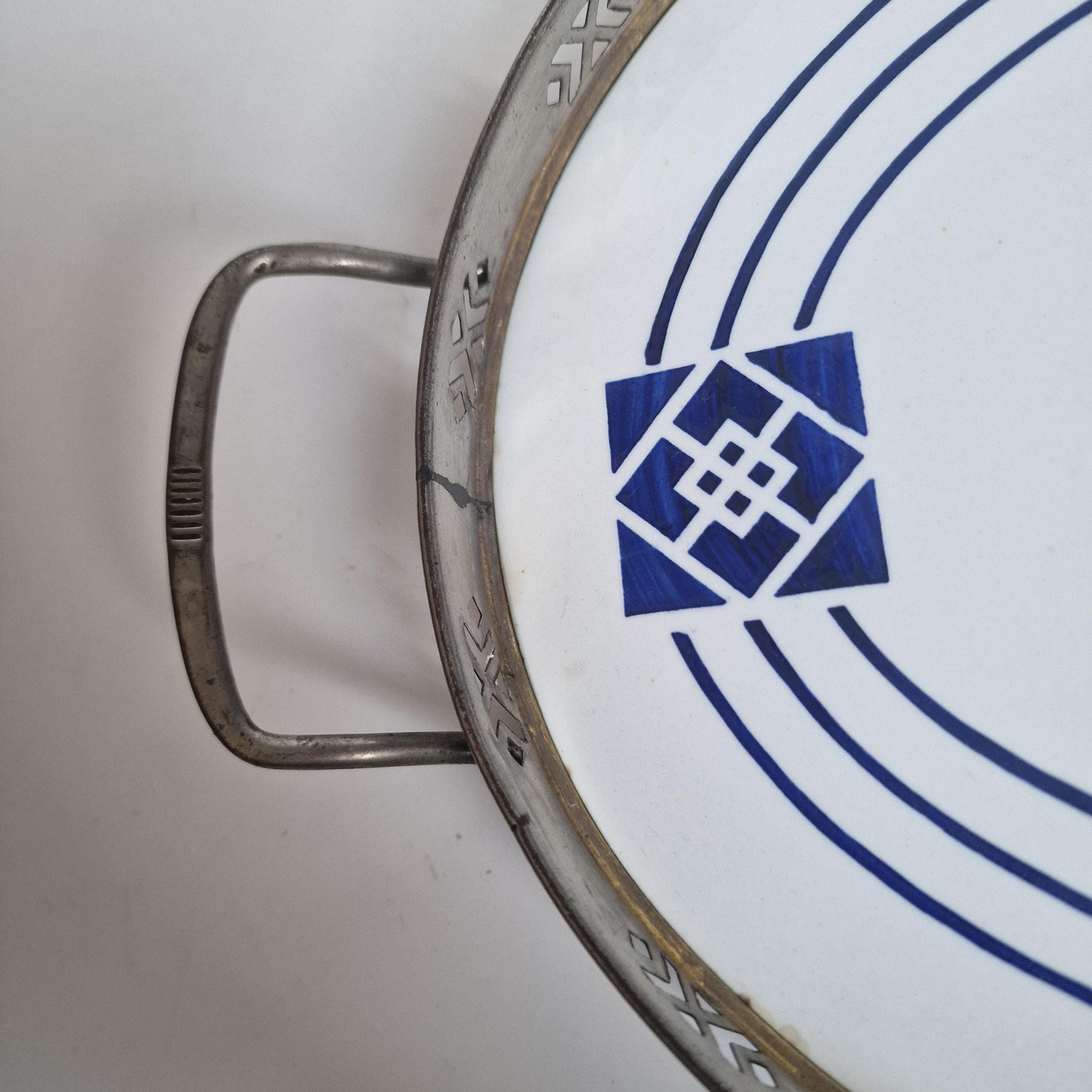 Antique Waechtersbach Art Nouveau Tile Tray, Porcelain and Pewter