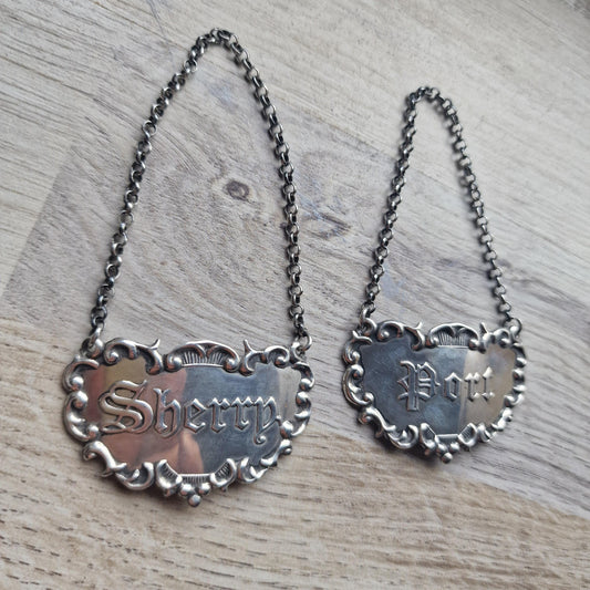 Sterling Silver Port & Sherry Decanter Label Tags, Set of 2