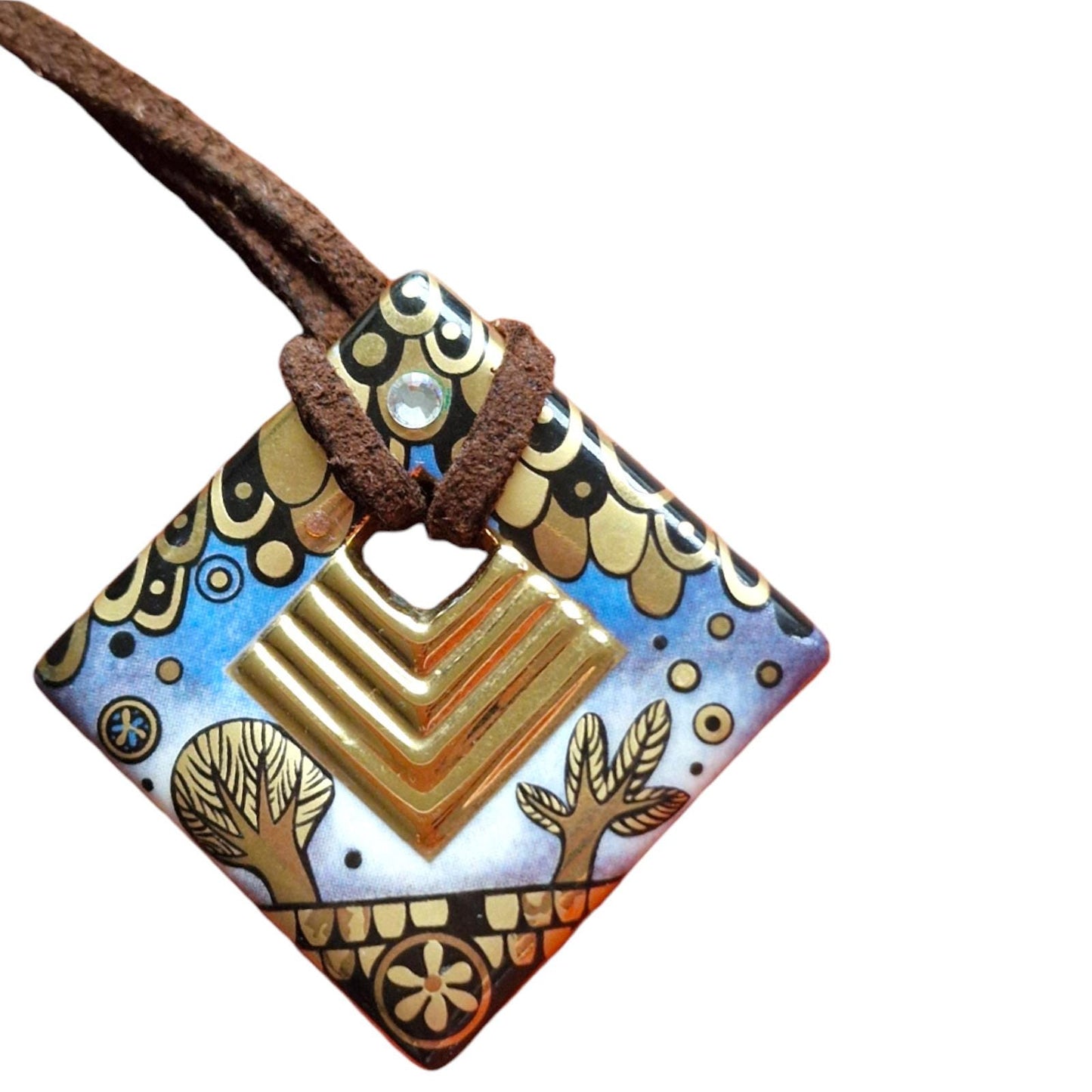 GOEBEL X Gustav Klimt , artistic marked Porcelain with Rhinestone Pendant with Necklace