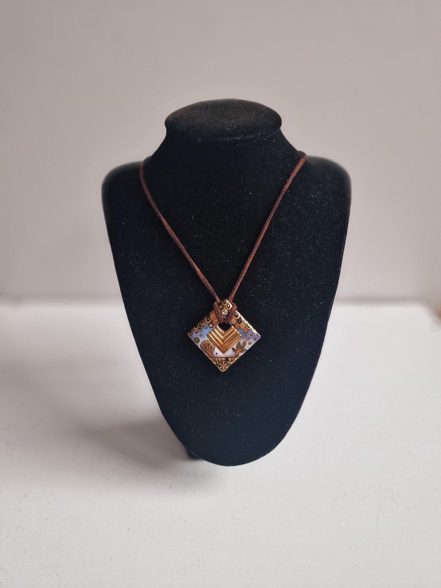 GOEBEL X Gustav Klimt , artistic marked Porcelain with Rhinestone Pendant with Necklace