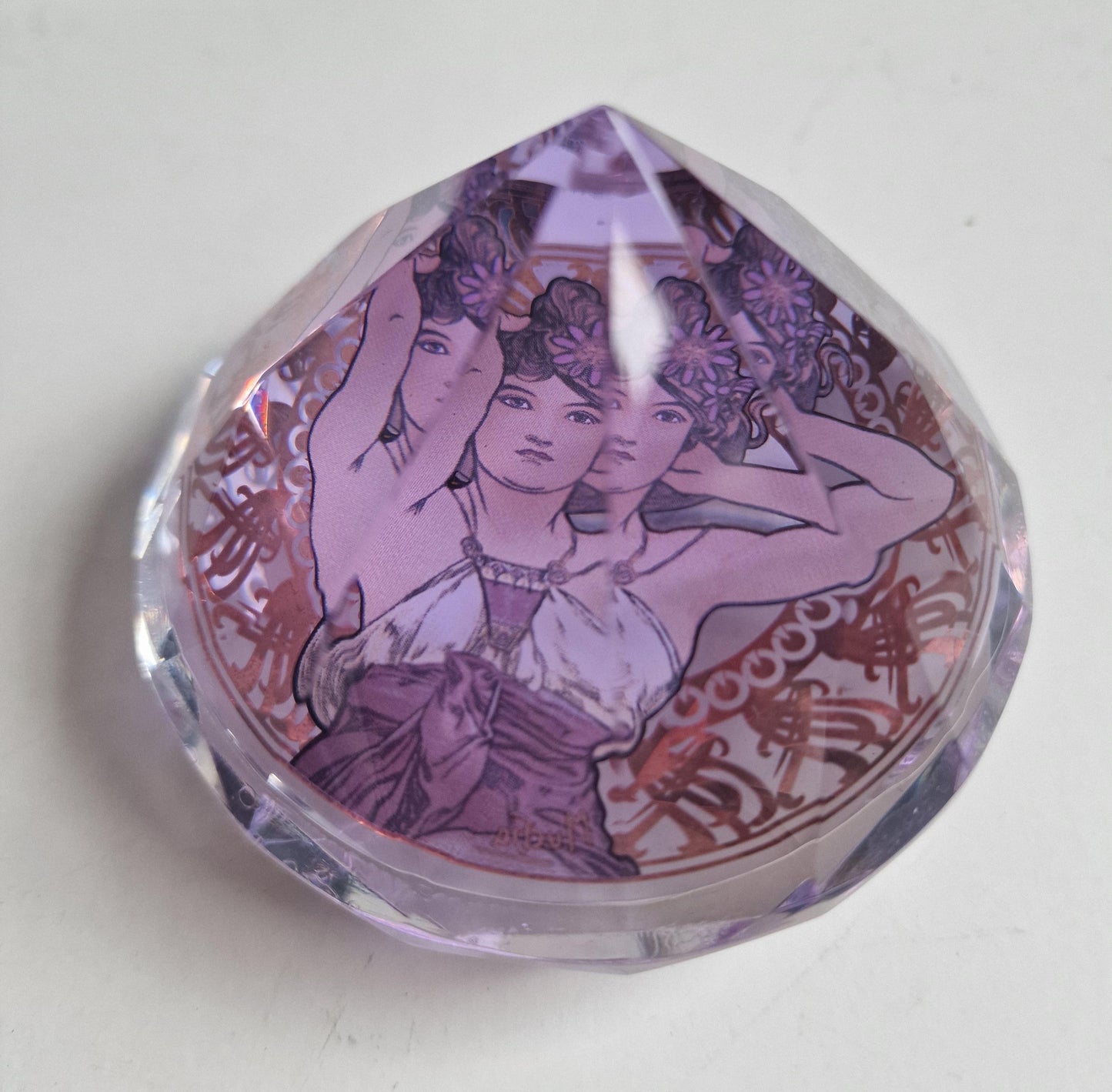 ALPHONSE MUCHA by Goebel, jugendstil Art, presse papier crystal kristal paperweight, boxed, paper