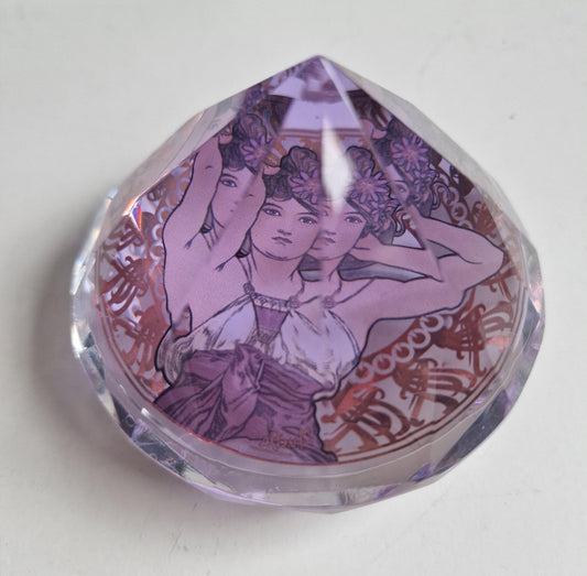 ALPHONSE MUCHA by Goebel, jugendstil Art, presse papier crystal kristal paperweight, boxed, paper