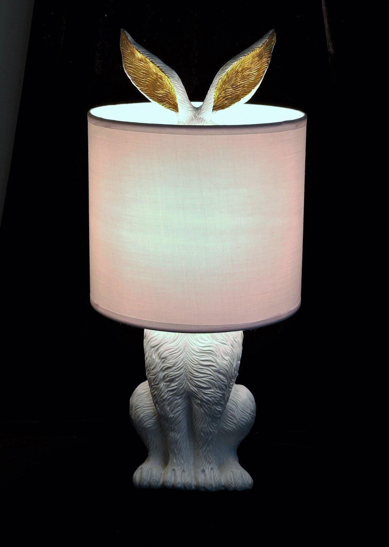 White Rabbit Table Lamp with Gold Ears, Nursery Decor