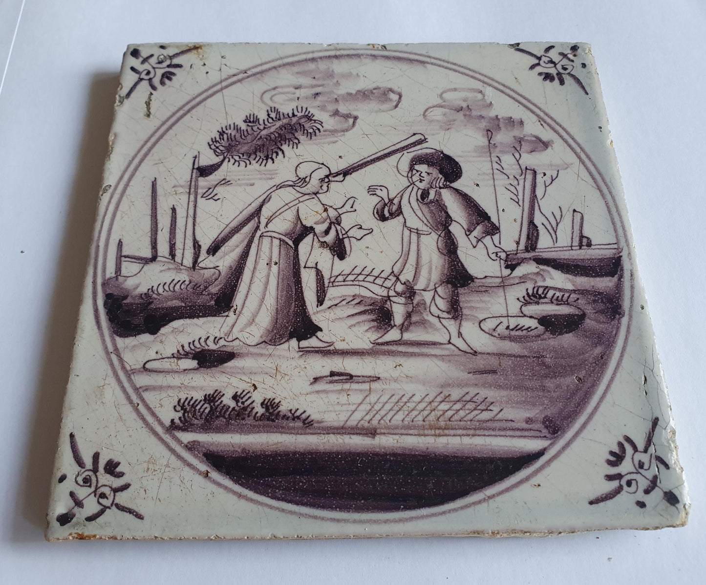 This rare antique Delft tile depicts the Biblical scene.  alround 1760