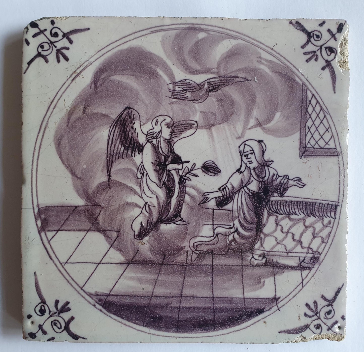 This rare antique Delft tile depicts the Biblical scene.  alround 1760