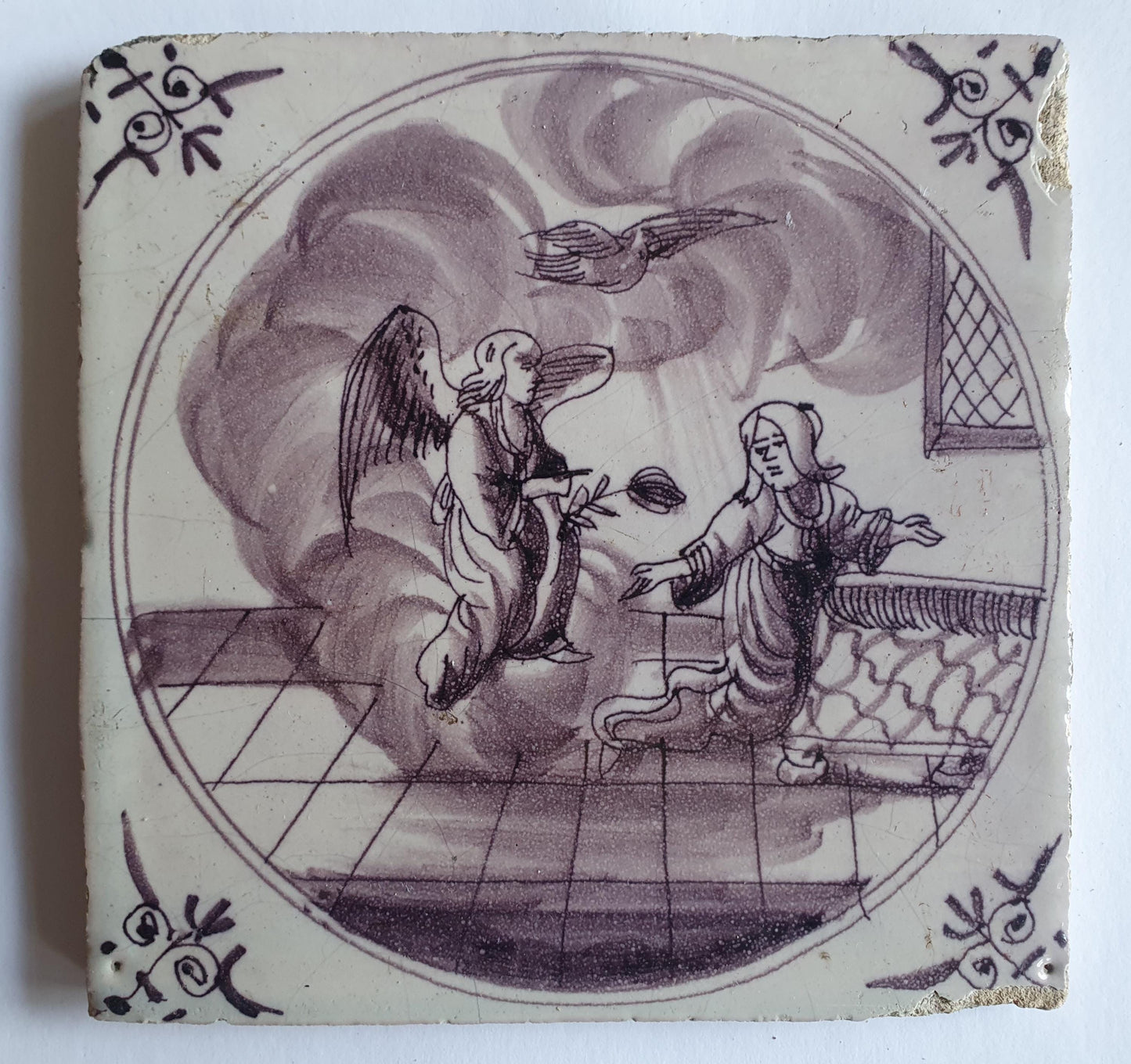 This rare antique Delft tile depicts the Biblical scene.  alround 1760