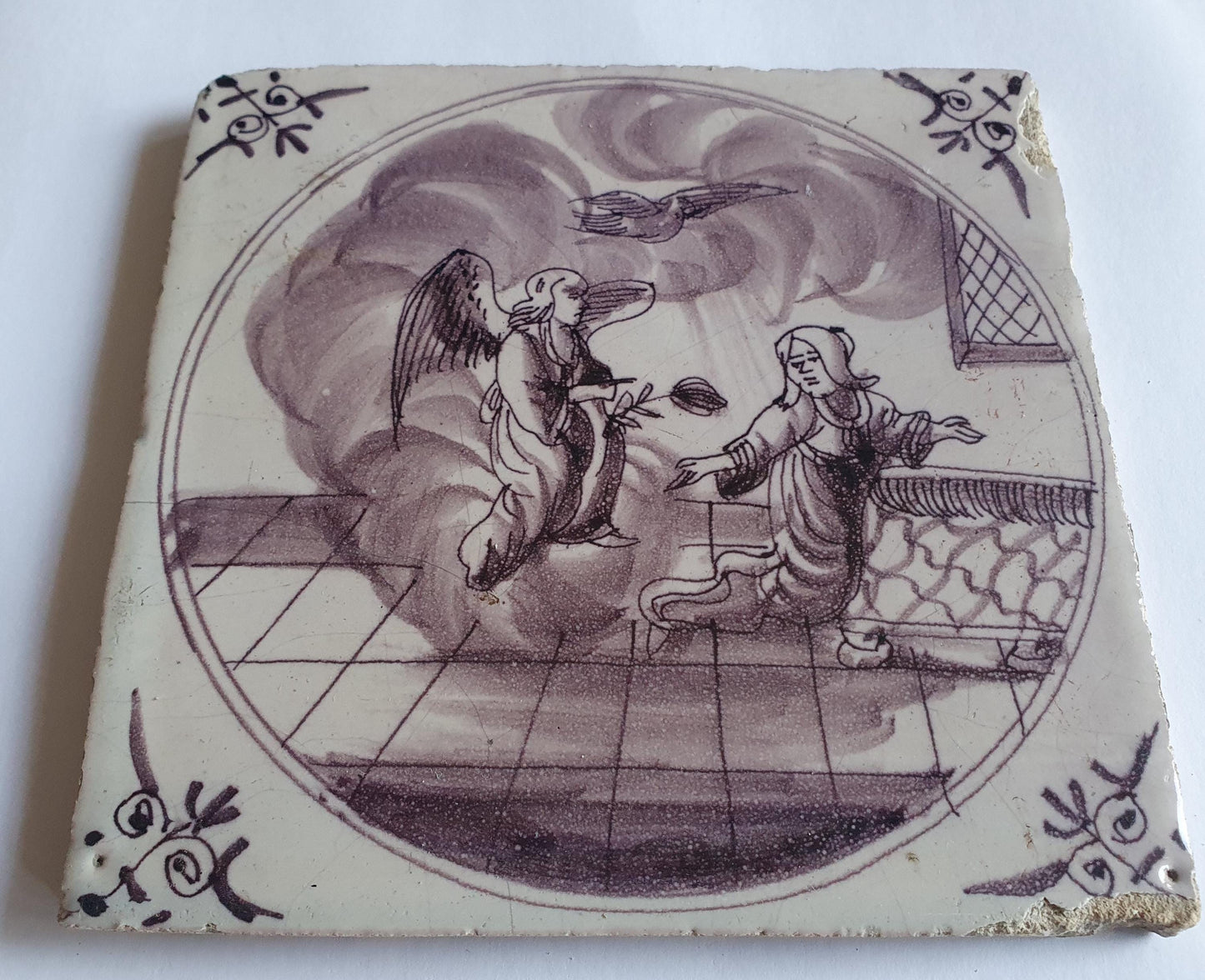 This rare antique Delft tile depicts the Biblical scene.  alround 1760