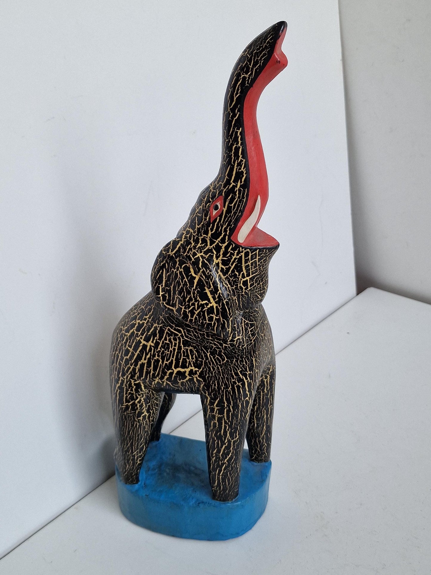 paper mache laughing elephant, funny vintage object figure, india