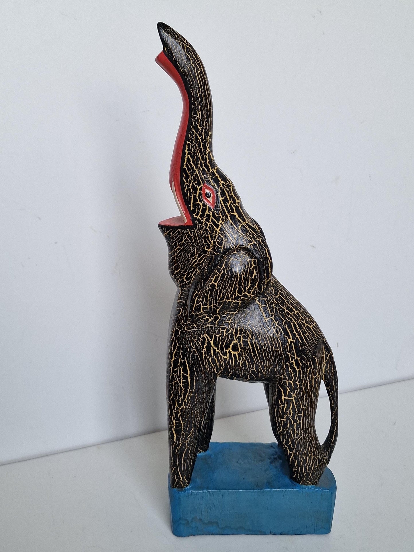 paper mache laughing elephant, funny vintage object figure, india