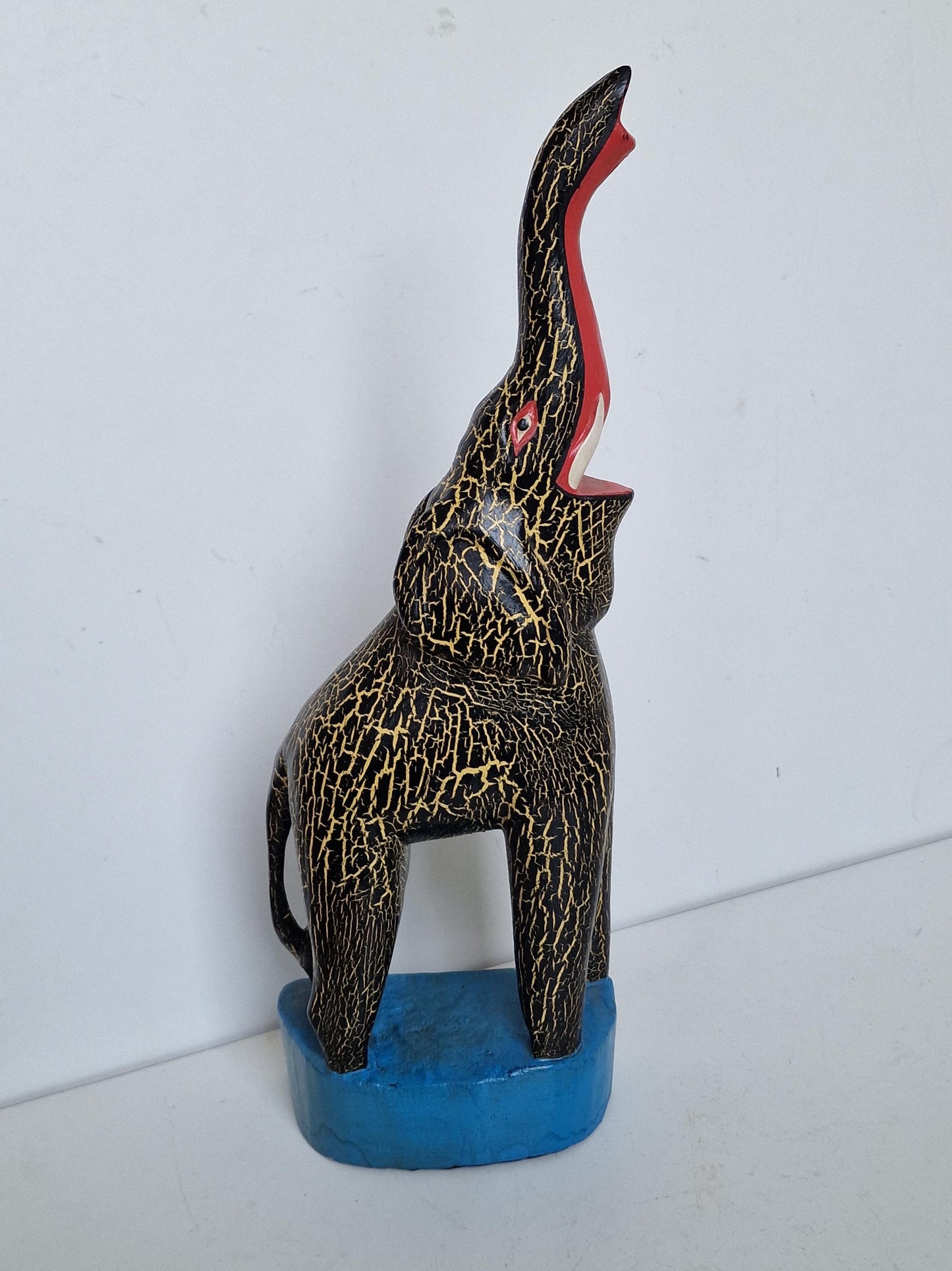 paper mache laughing elephant, funny vintage object figure, india