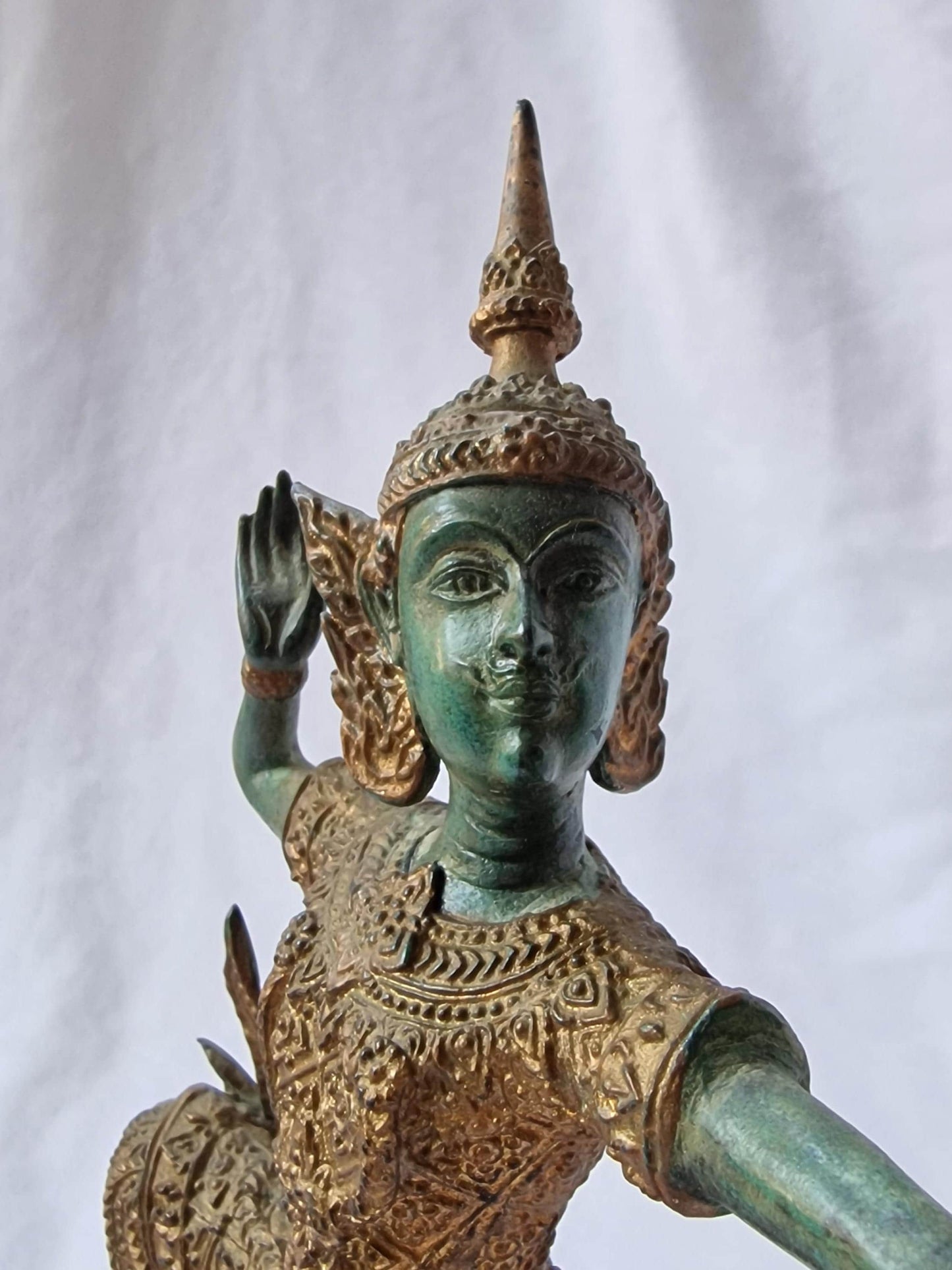 Thai Bronze Deity Figurine, Antique Temple Dancer Statue