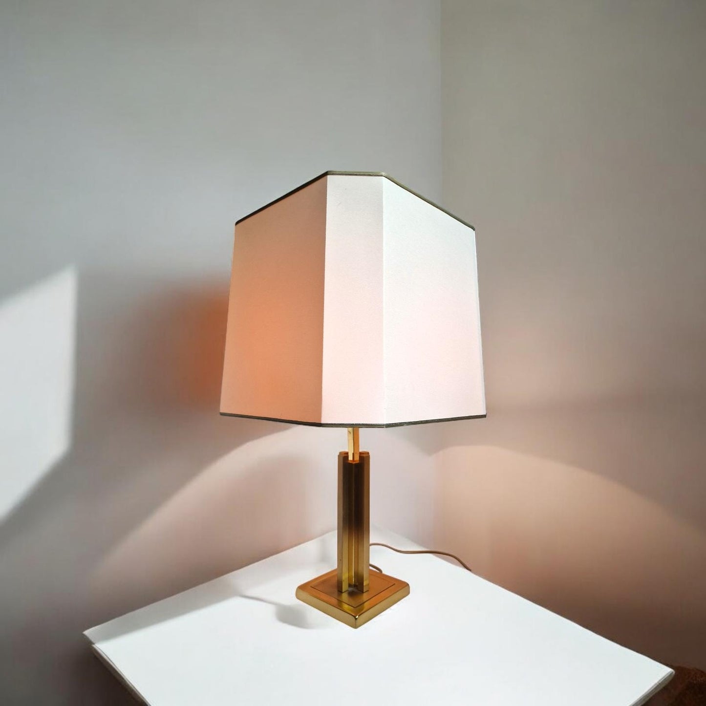 80s Brass Skyscraper Table Lamp, Hollywood Regency Style