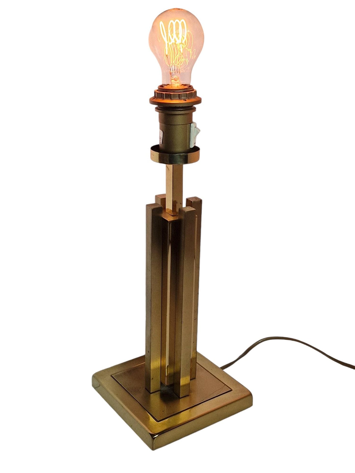 80s Brass Skyscraper Table Lamp, Hollywood Regency Style