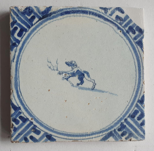 Antique Dutch Delft Tile – Monkey Wan-Li, Circa 1625