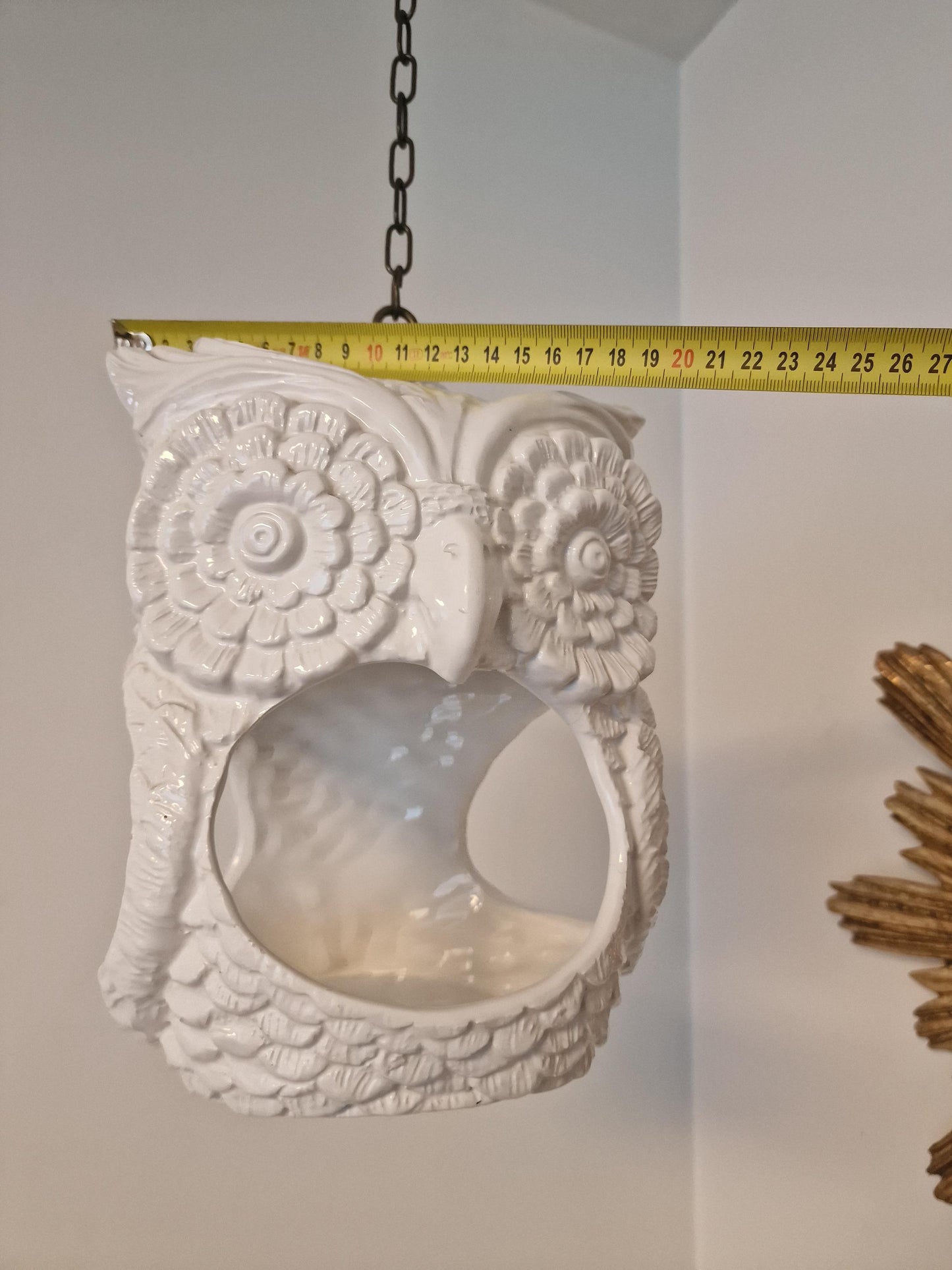 Vintage Ceramic Owl Planter, Nordic Lantern, Copper Chain Hanger