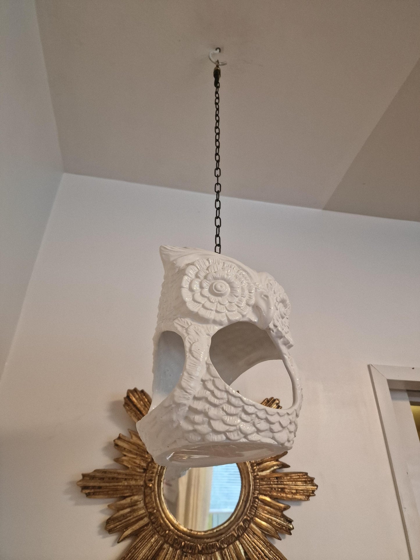 Vintage Ceramic Owl Planter, Nordic Lantern, Copper Chain Hanger