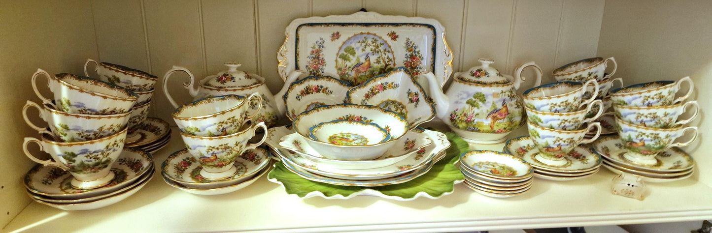 LARGE SERVICE Chelsea Bird Royal Albert 53 part large coffee tea porcelain luxe pheasant