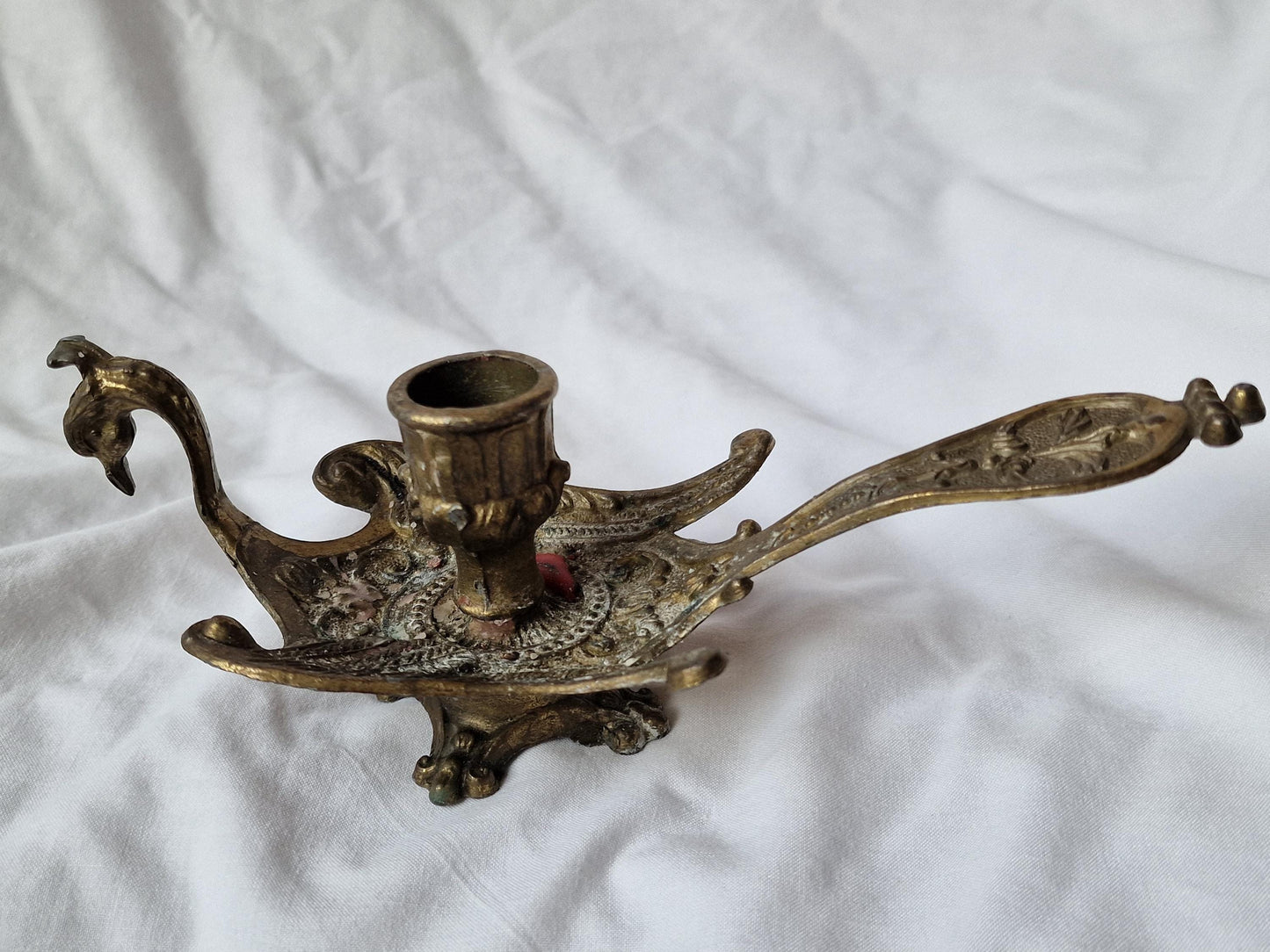 Antique Gilt Brass Candlestick Blaker, Victorian Bird Design