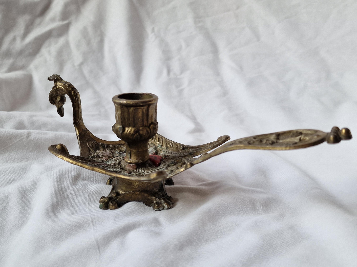 Antique Gilt Brass Candlestick Blaker, Victorian Bird Design