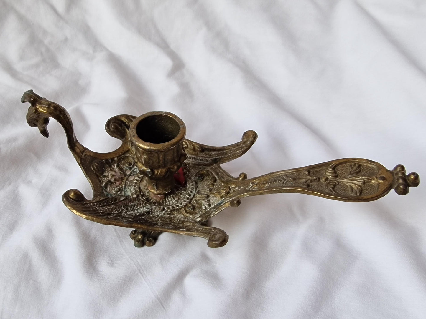 Antique Gilt Brass Candlestick Blaker, Victorian Bird Design
