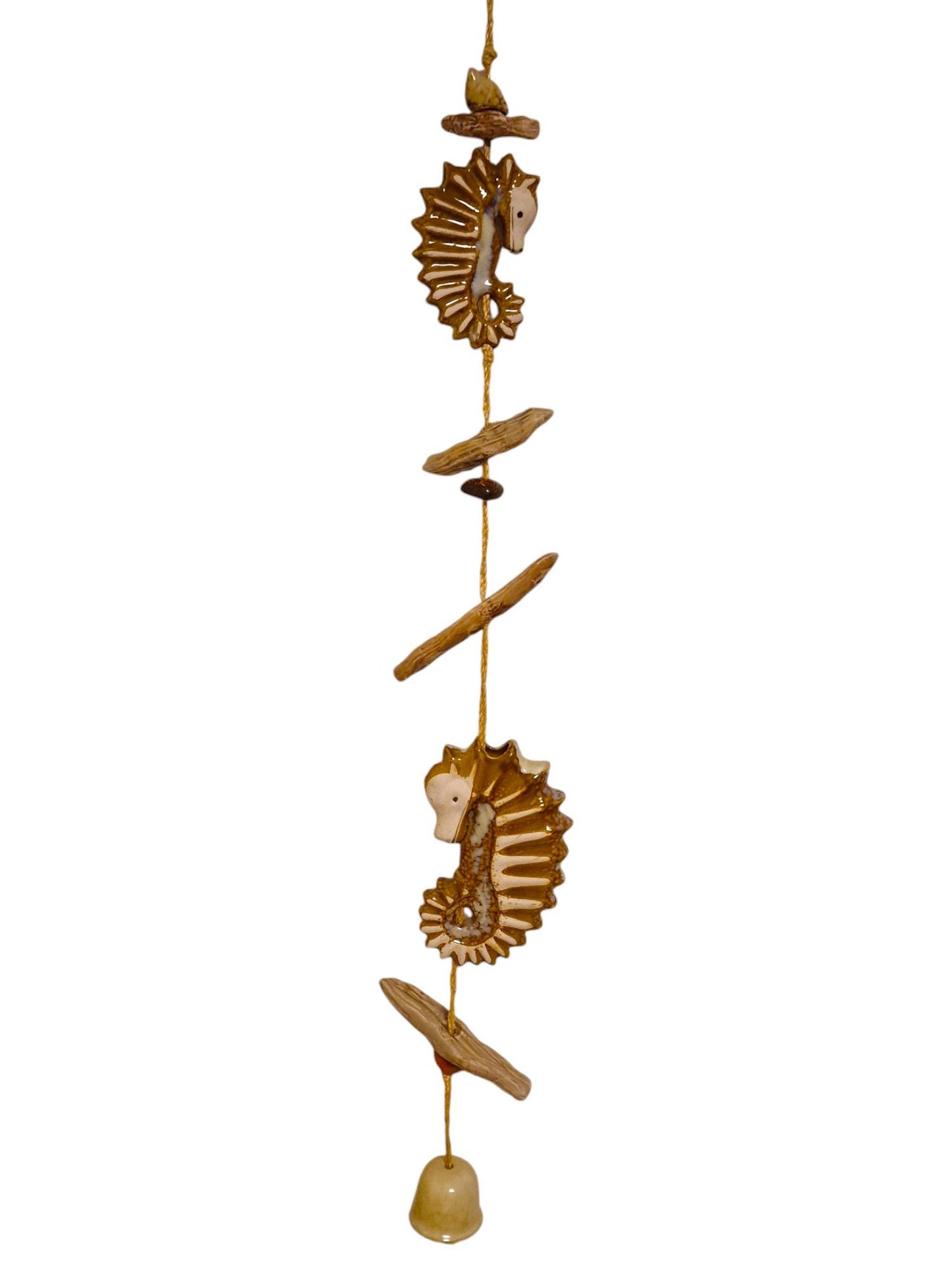 Pottery Seahorse Wind Chime, Luster Glaze Garden Ornament