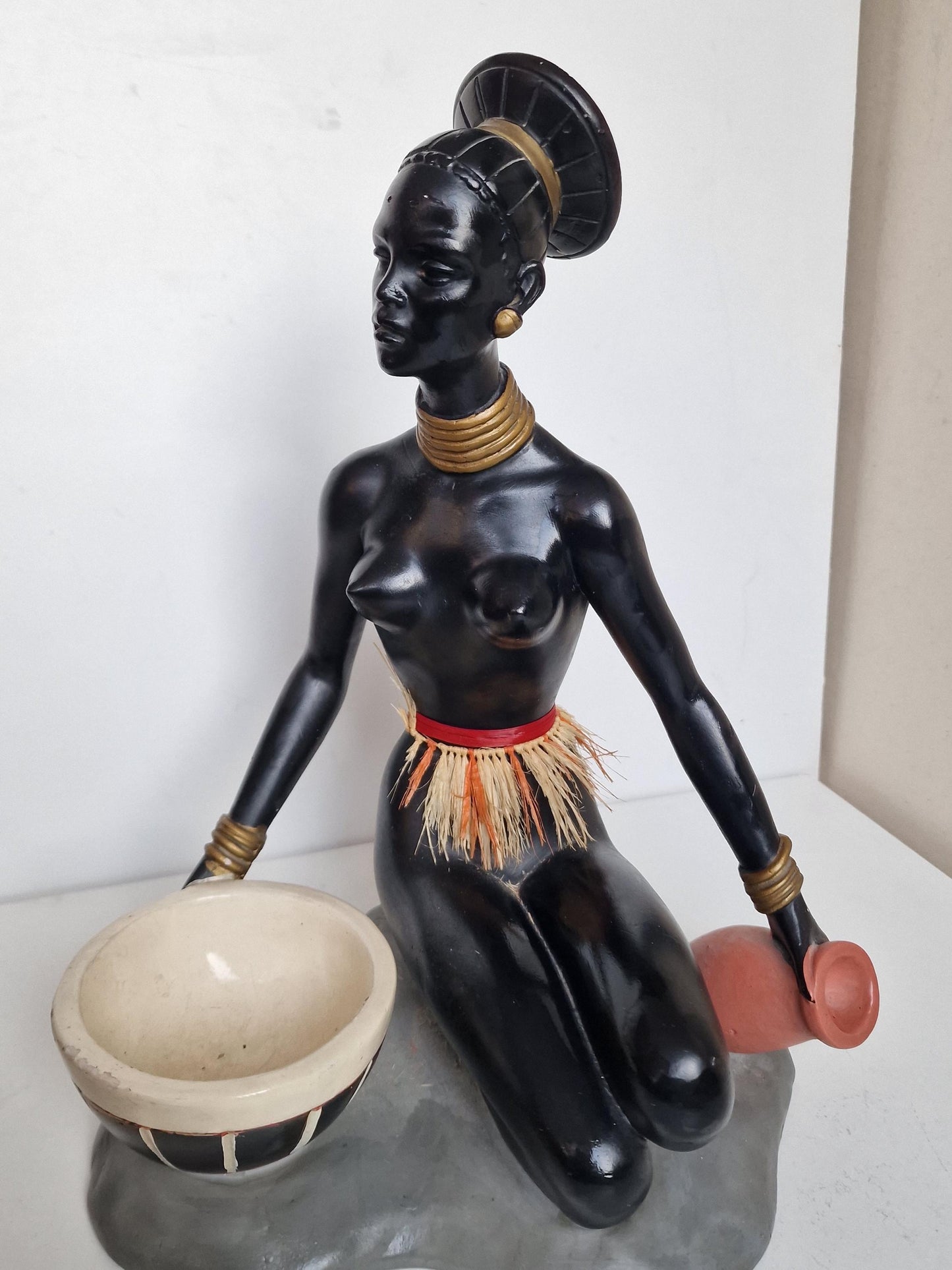 Salvatore Melani Art Deco Sculpture, Exotic Lady, Incense Burner Bowl