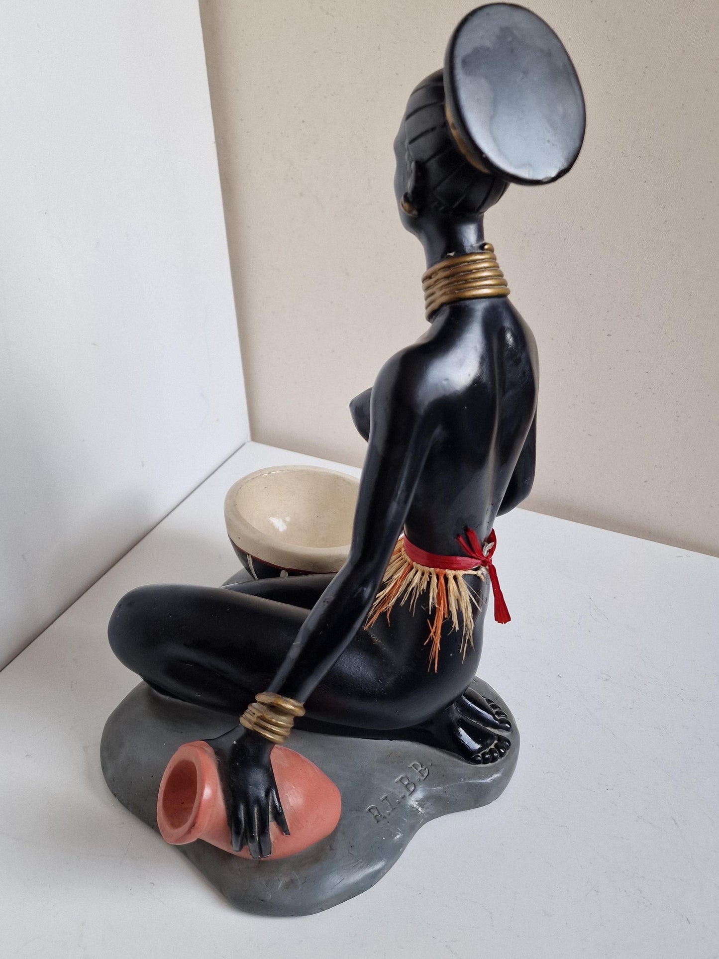 Salvatore Melani Art Deco Sculpture, Exotic Lady, Incense Burner Bowl