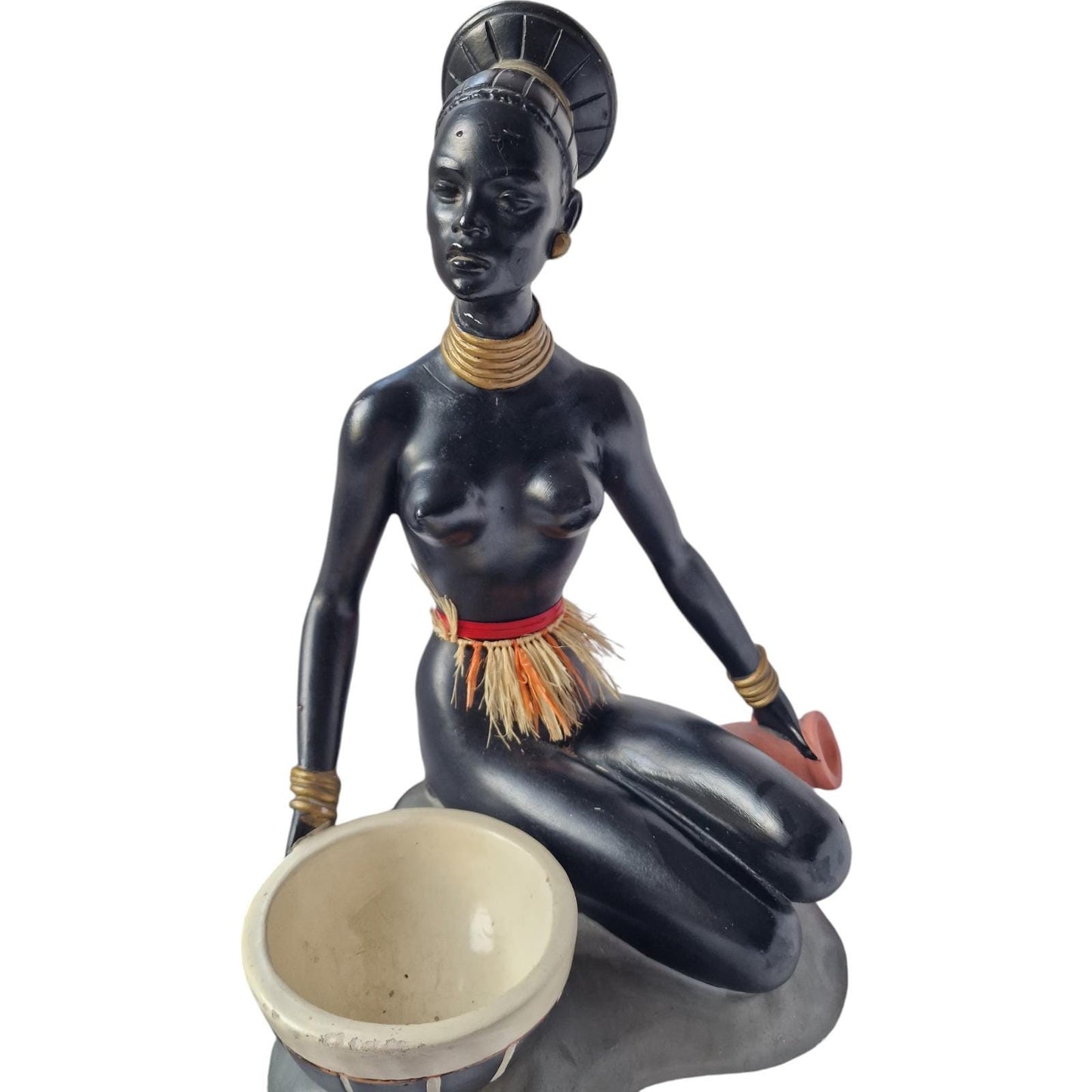 Salvatore Melani Art Deco Sculpture, Exotic Lady, Incense Burner Bowl